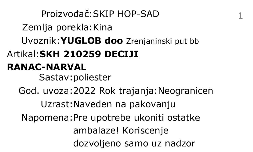 Skip Hop zoo ranac - narval 210259 deklaracija